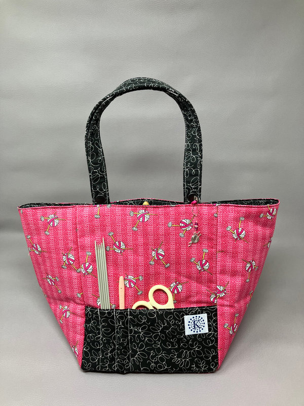 Pinke Wolle, schwarz - Projekttasche