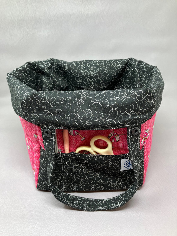 Pinke Wolle, schwarz - Projekttasche