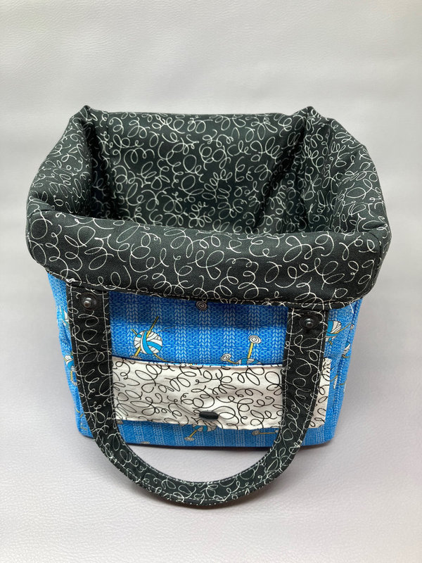 Blaue Wolle, schwarz - Projekttasche